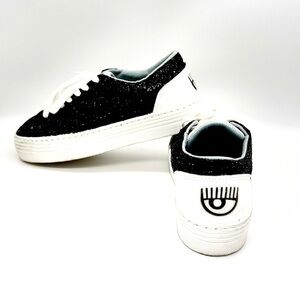 CHIARA FERRAGNI Women's Black Glitter Eye Sneakers Size 38 (US 8)